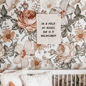 ❌SOLD In a Field of Roses She is a Wildflower Banner - Canvas Wall Flag